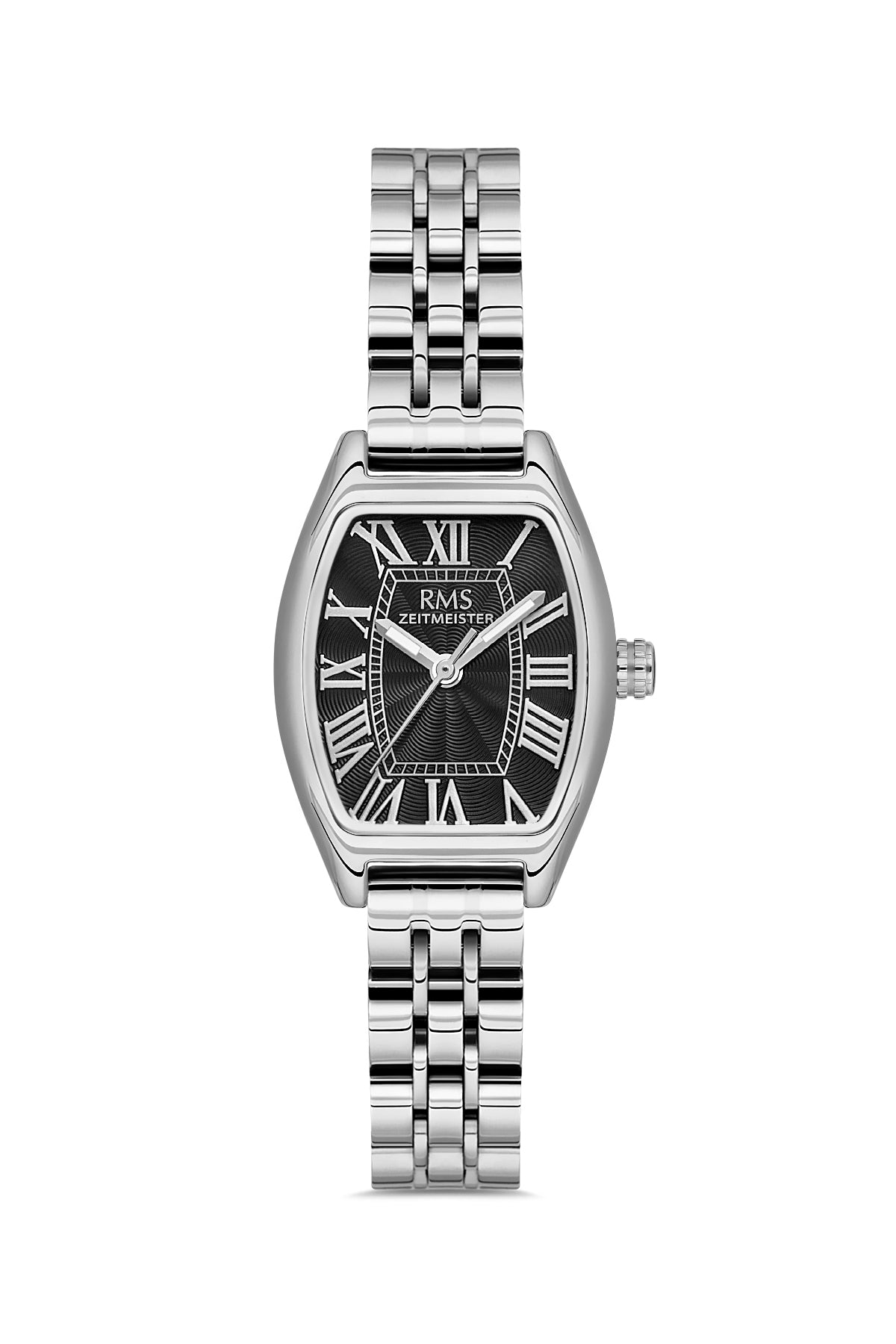 RMS Zeitmeister RMS.1.AG2177.12 women's watch with black dial, silver case and stainless steel bracelet