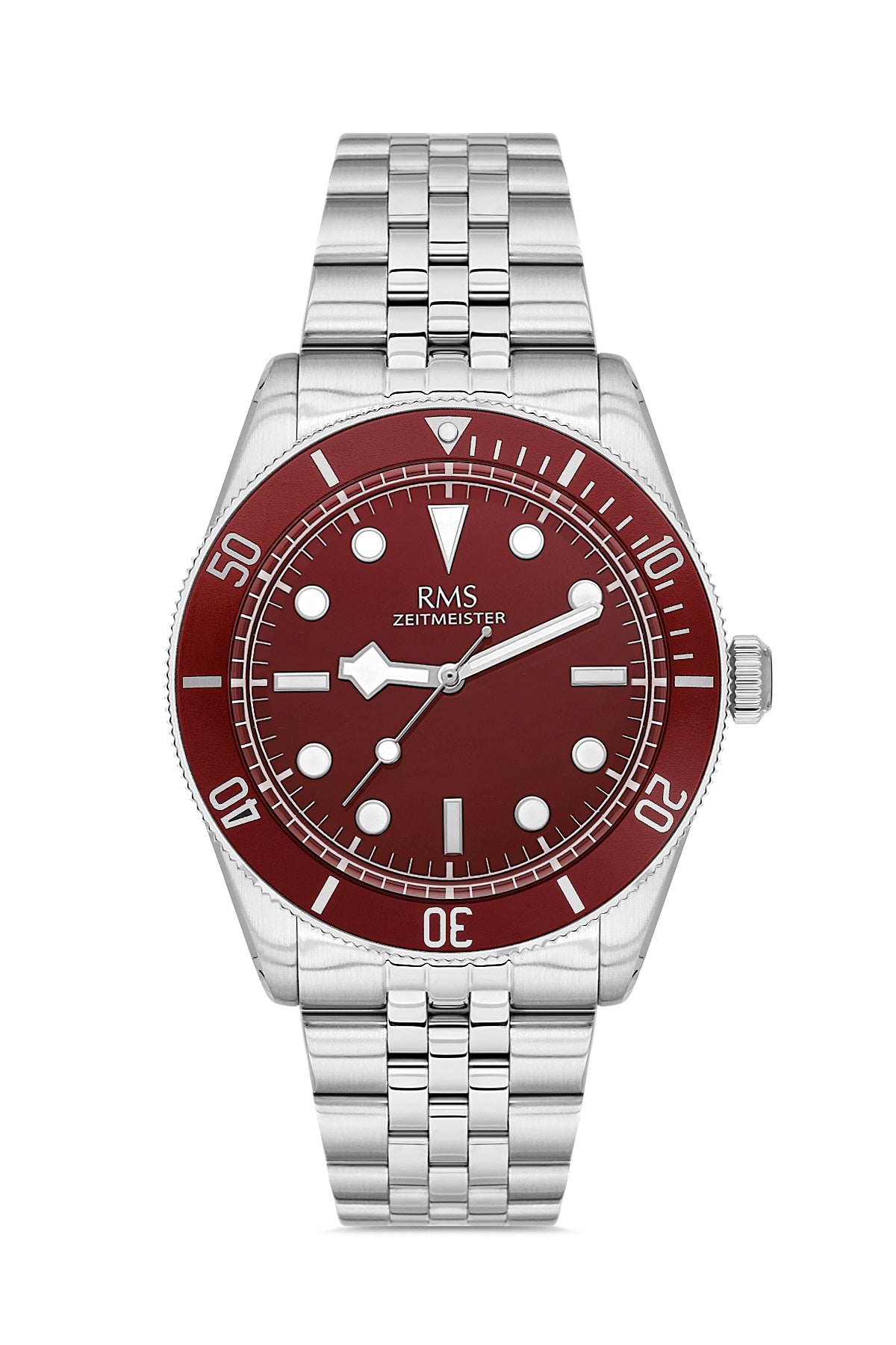 RMS Zeitmeister Burgundy Dial Silver Plated Men's Watch - Stainless Steel Bracelet - RMS.1.AG2192.113