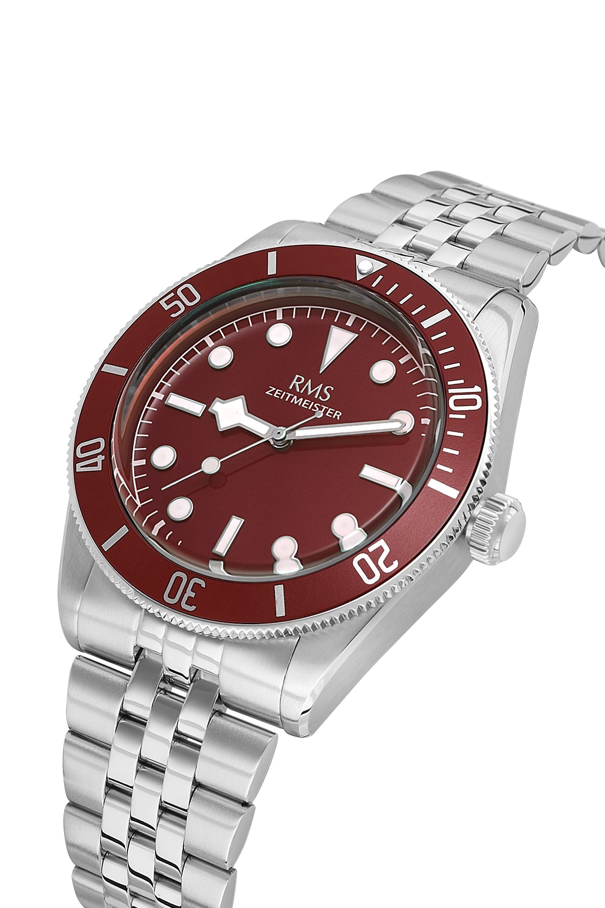 RMS Zeitmeister Burgundy Dial Silver Plated Men's Watch - Stainless Steel Bracelet - RMS.1.AG2192.113