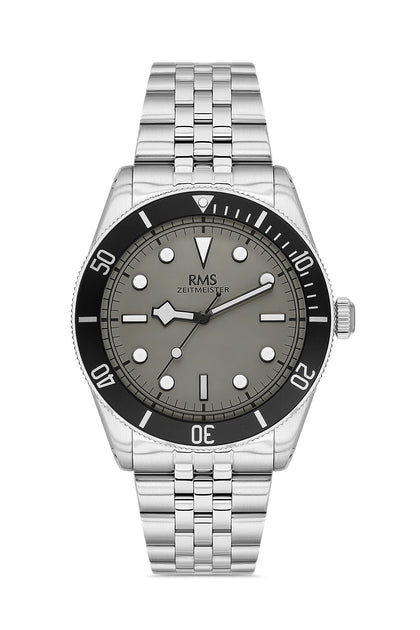 RMS Zeitmeister Grey Dial Silver Plated Men's Watch - Stainless Steel Bracelet - RMS.1.AG2192.115