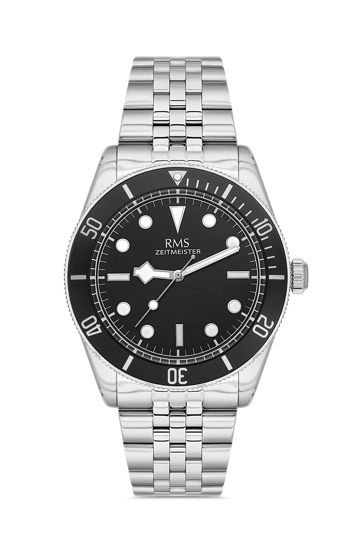 RMS Zeitmeister Black Dial Silver Plated Men's Watch - Stainless Steel Bracelet - RMS.1.AG2192.12