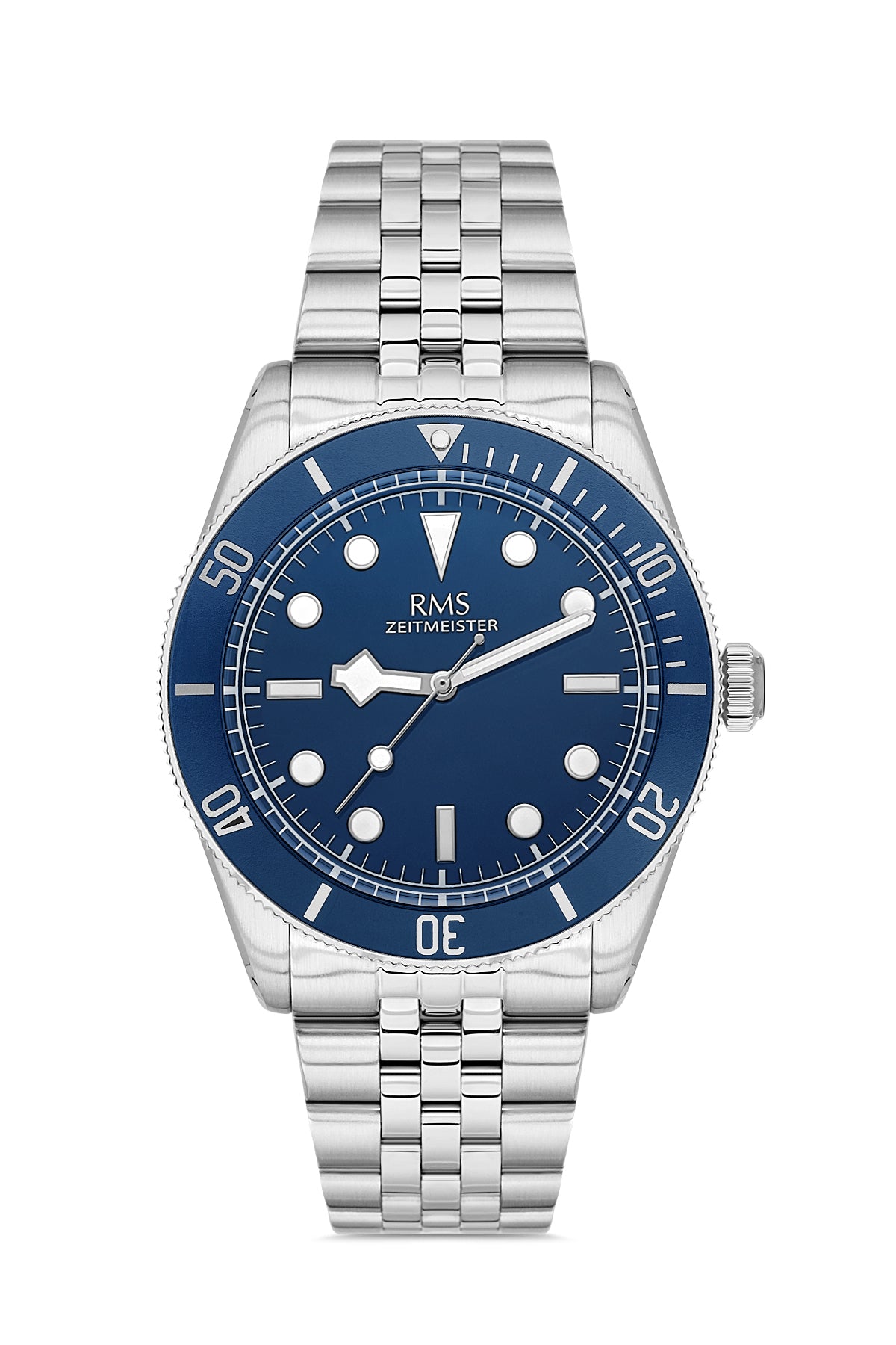 RMS Zeitmeister Blue Dial Silver Plated Men's Watch - Stainless Steel Bracelet - RMS.1.AG2192.13