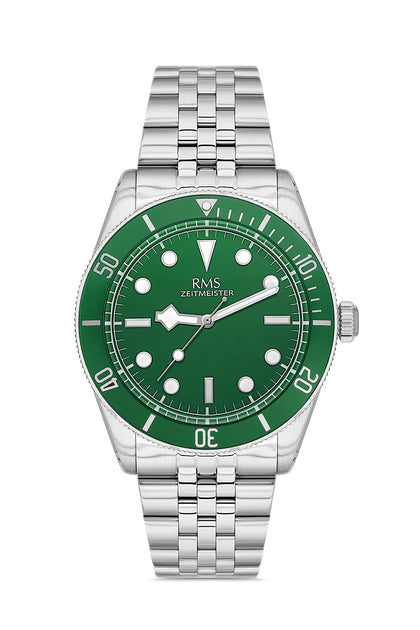 RMS Zeitmeister Green Dial Silver Plated Men's Watch - Stainless Steel Bracelet - RMS.1.AG2192.19