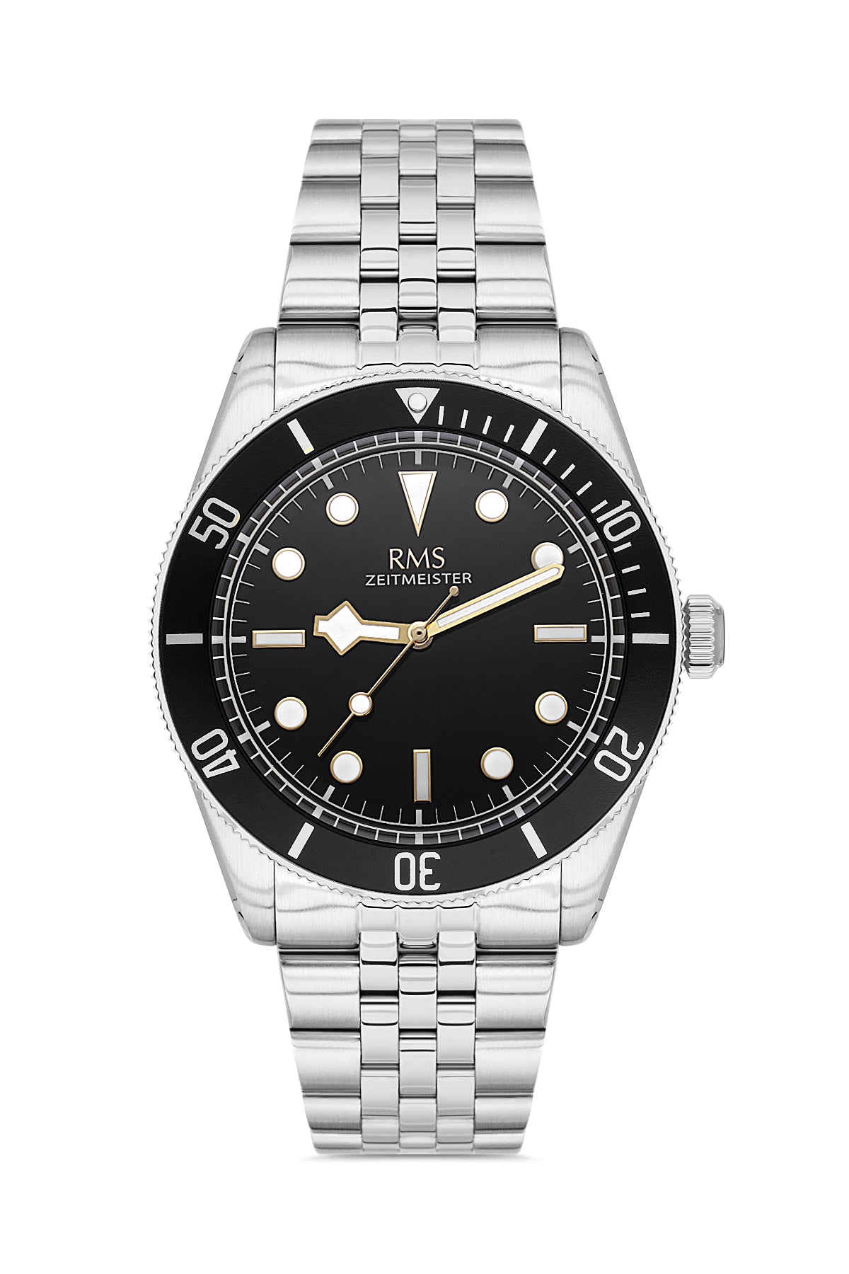 RMS Zeitmeister Black Dial Silver Plated Men's Watch - Stainless Steel Bracelet - RMS.1.AG2192.92