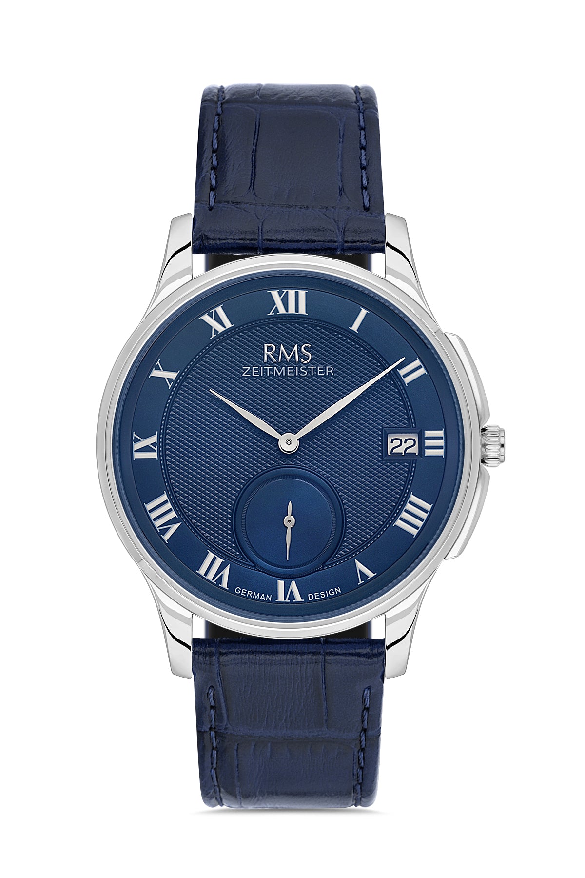 RMS Zeitmeister Blue Dial Silver Plated Men's Watch - Blue Genuine Leather Strap - RMS.1.AG2215.103