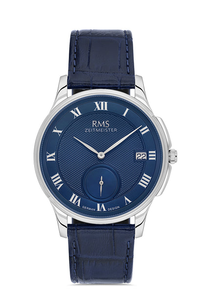 RMS Zeitmeister Blue Dial Silver Plated Men's Watch - Blue Genuine Leather Strap - RMS.1.AG2215.103