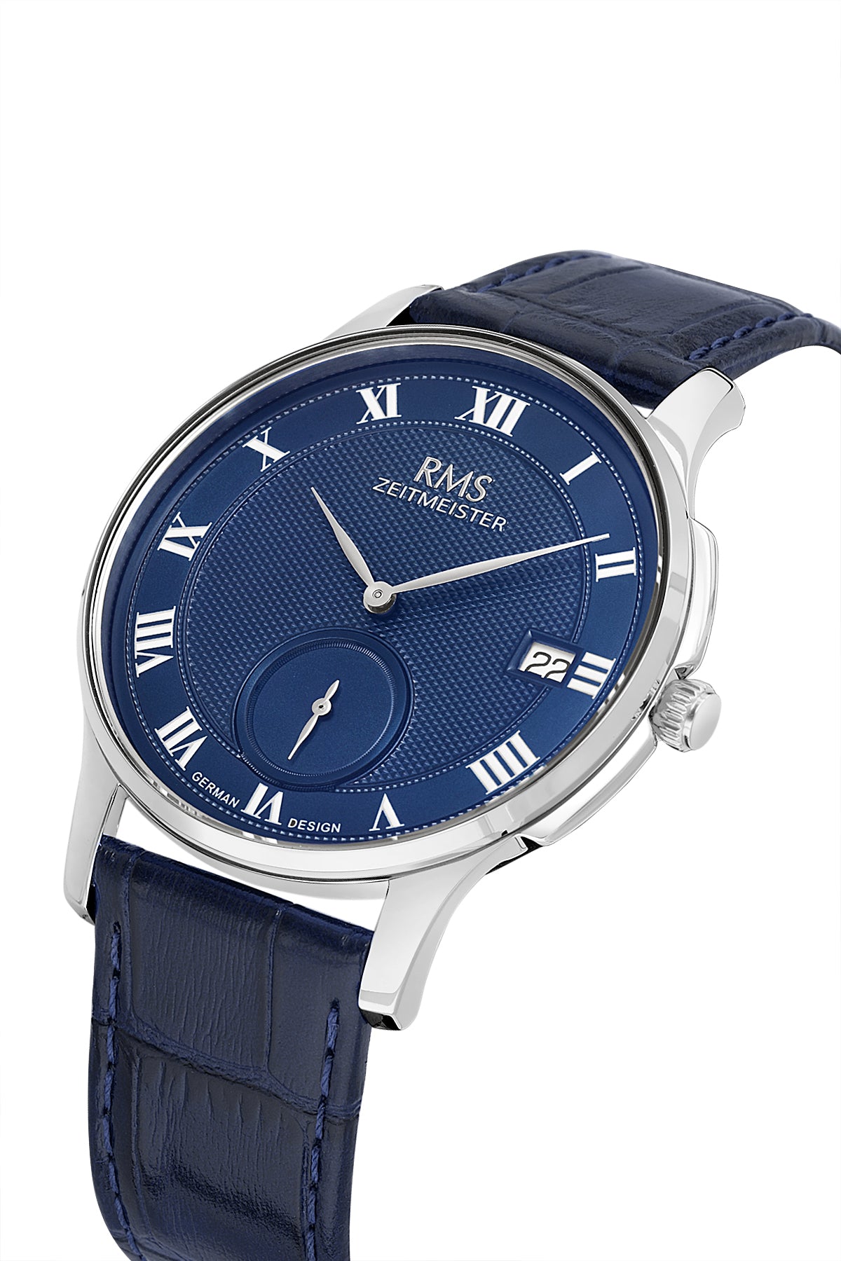 RMS Zeitmeister Blue Dial Silver Plated Men's Watch - Blue Genuine Leather Strap - RMS.1.AG2215.103
