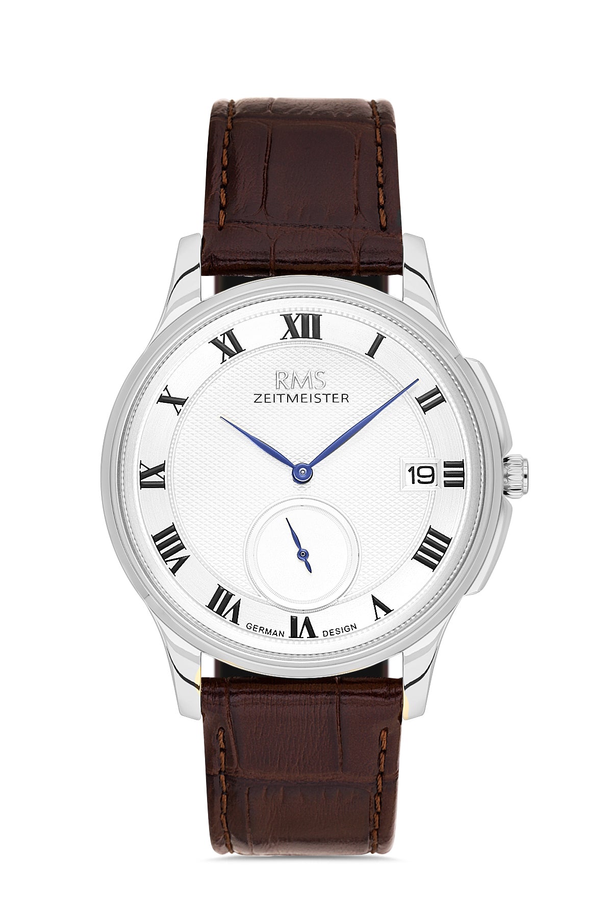 RMS Zeitmeister Silver Dial Silver Plated Men's Watch - Brown Genuine Leather Strap - RMS.1.AG2215.110