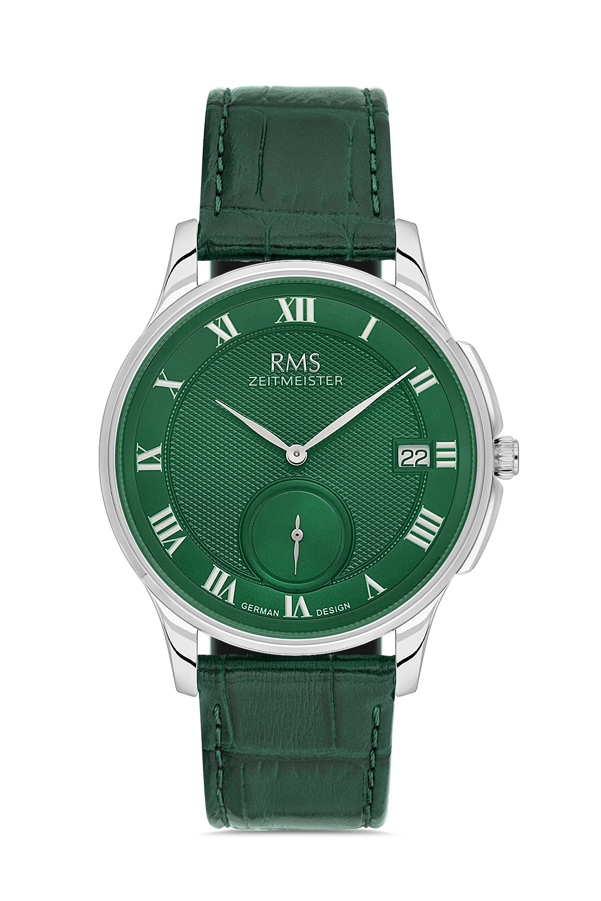 RMS Zeitmeister Green Dial Silver Plated Men's Watch - Green Genuine Leather Strap - RMS.1.AG2215.189