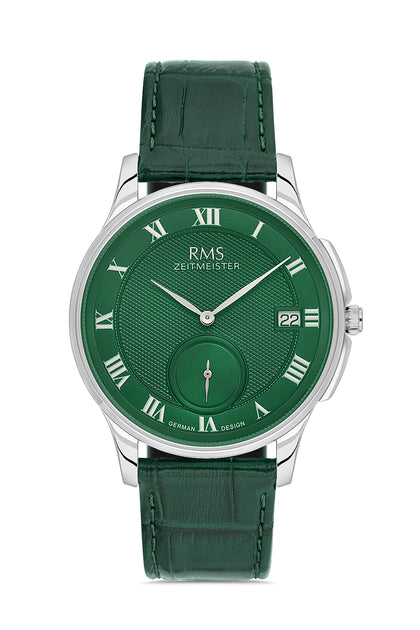 RMS Zeitmeister Green Dial Silver Plated Men's Watch - Green Genuine Leather Strap - RMS.1.AG2215.189