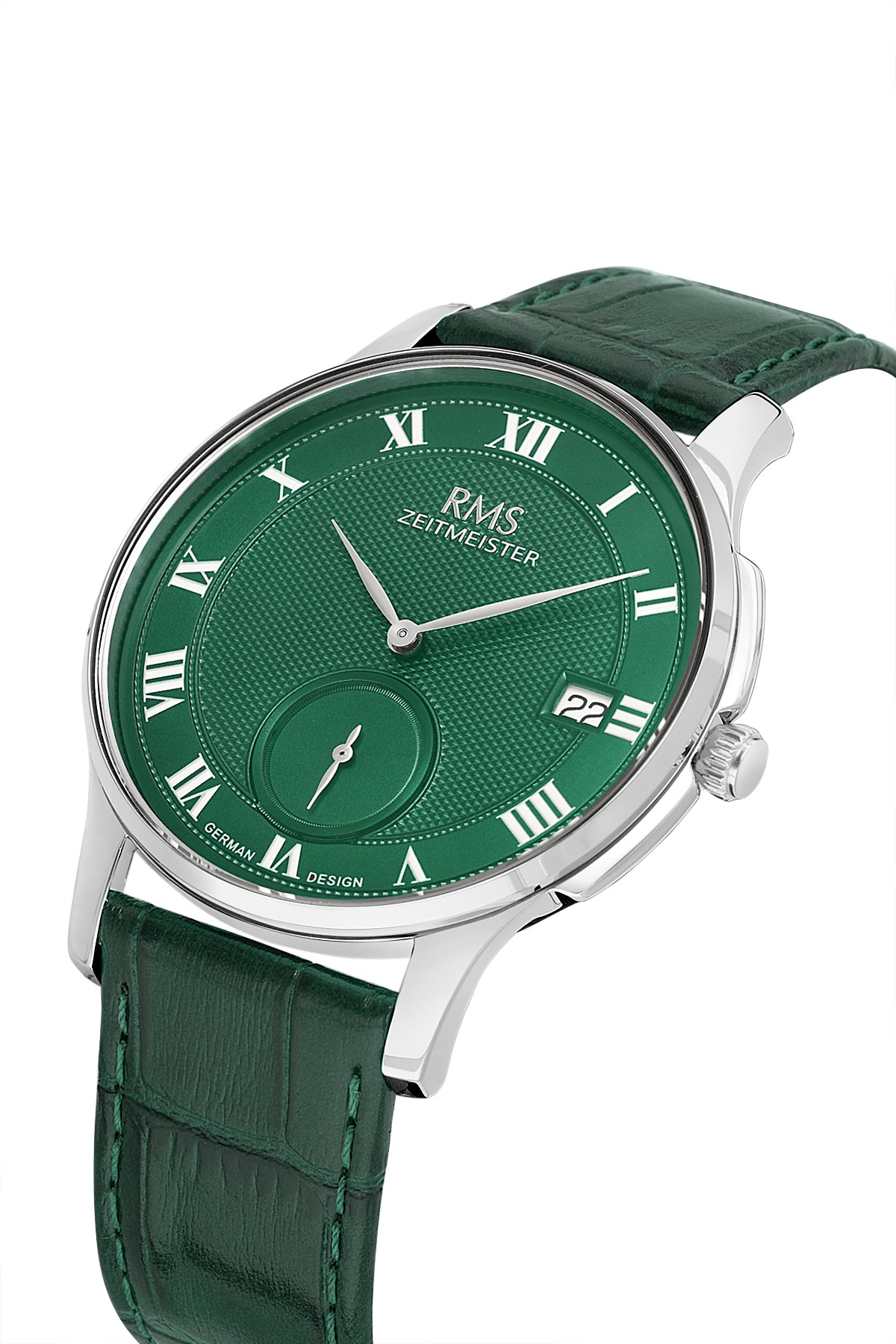RMS Zeitmeister Green Dial Silver Plated Men's Watch - Green Genuine Leather Strap - RMS.1.AG2215.189