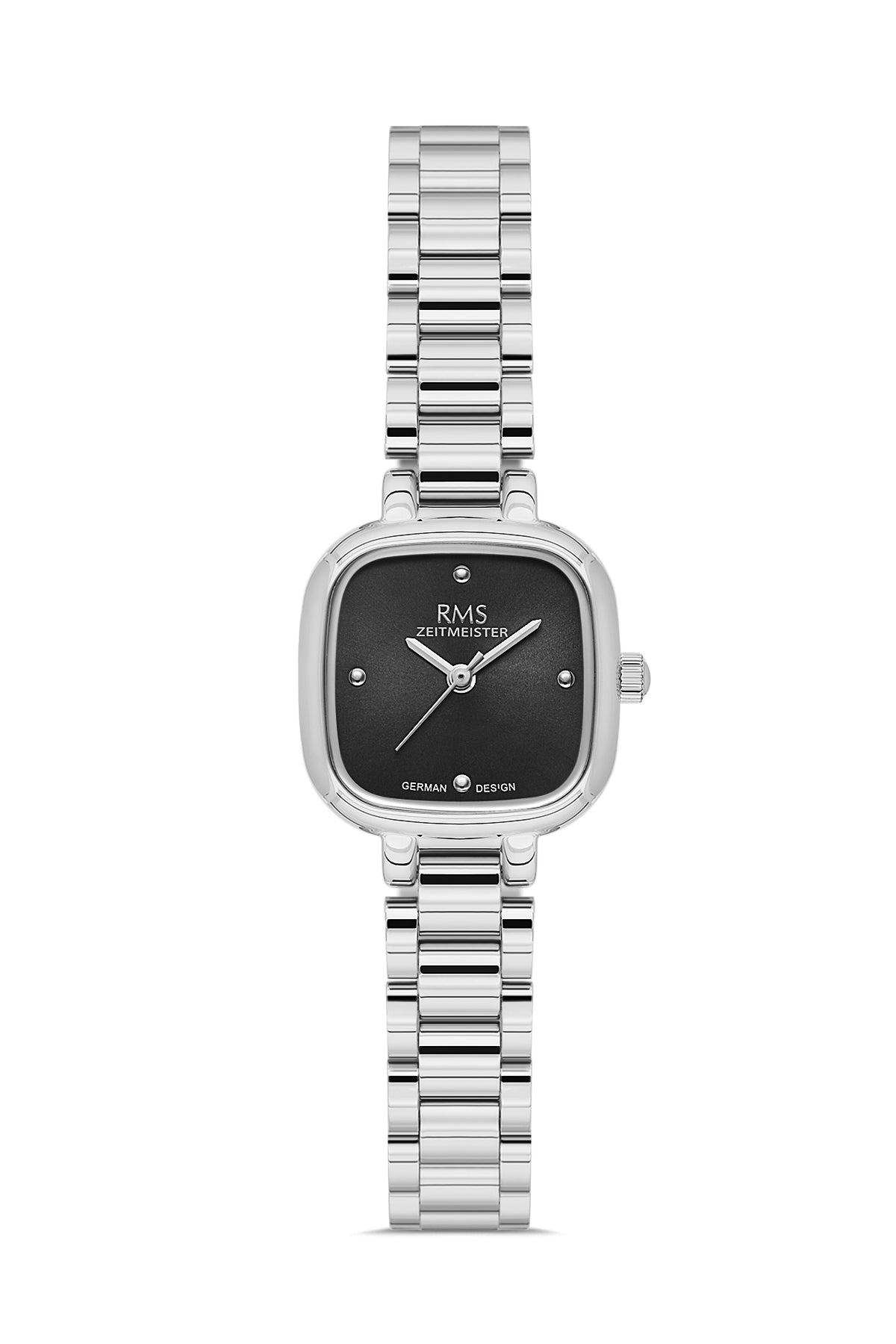 RMS Zeitmeister Black Dial Silver Plated Women's Watch - Stainless Steel Bracelet - RMS.1.AG2227.12