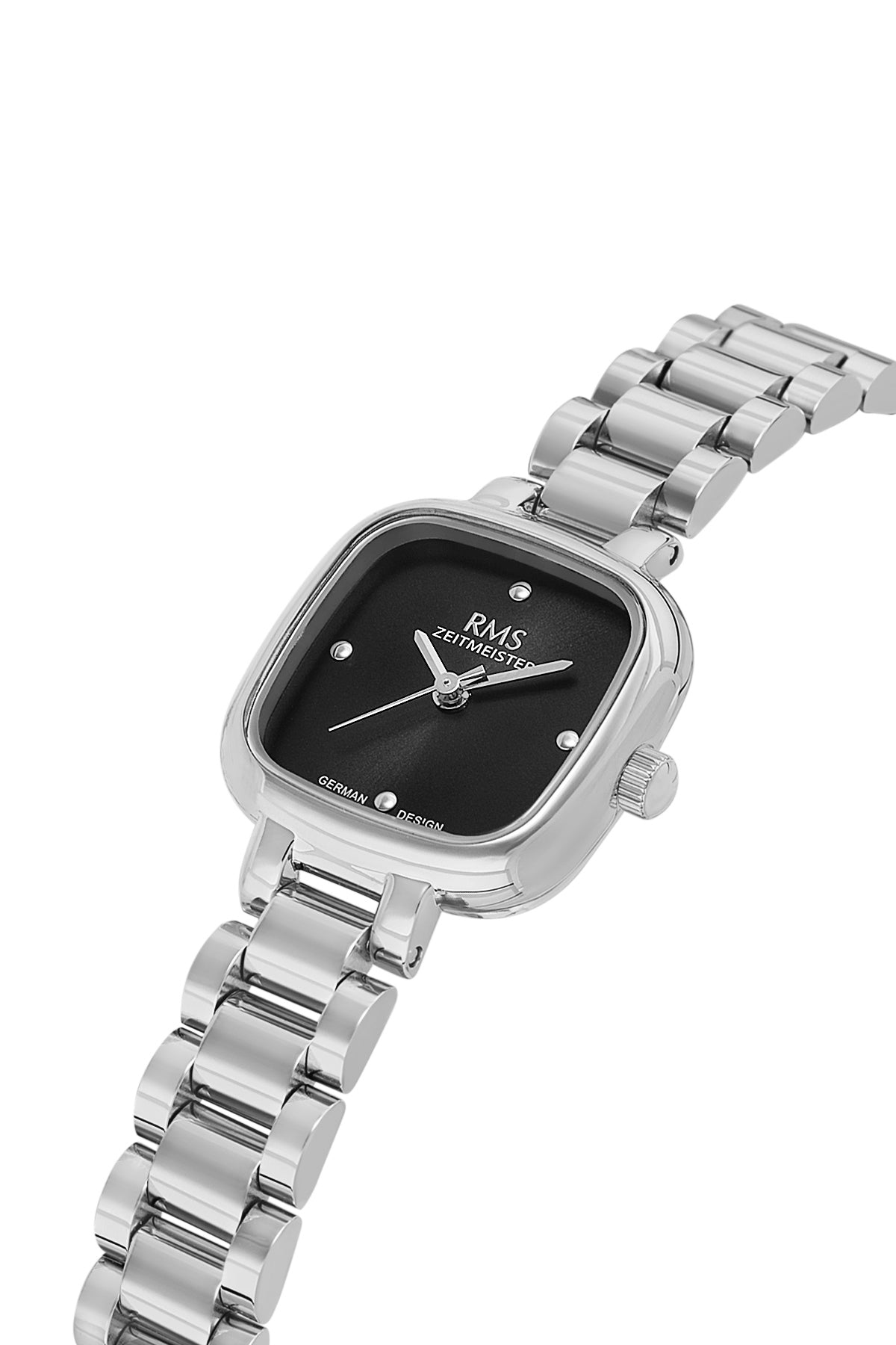 RMS Zeitmeister Black Dial Silver Plated Women's Watch - Stainless Steel Bracelet - RMS.1.AG2227.12