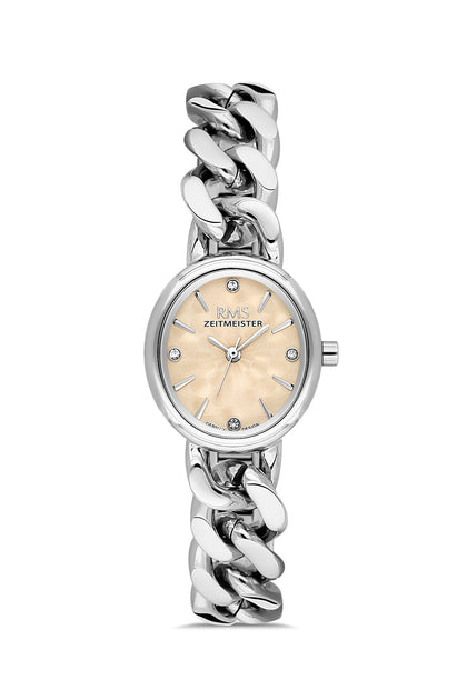 RMS Zeitmeister Salmon Dial Silver Plated Women's Watch - Stainless Steel Bracelet - RMS.1.AG2230.18