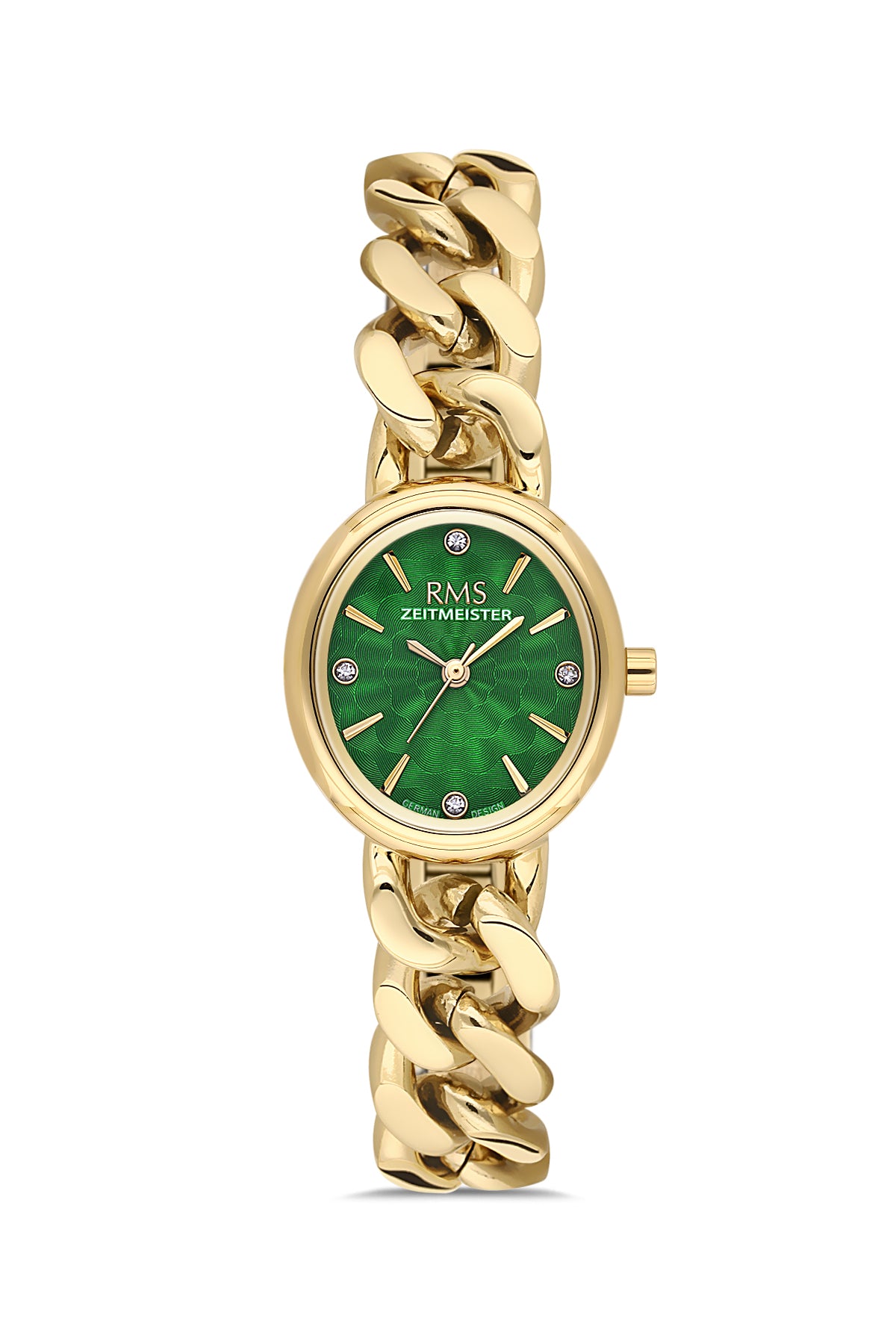RMS Zeitmeister Green Dial Gold Plated Women's Watch - Stainless Steel Bracelet - RMS.1.AG2230.29