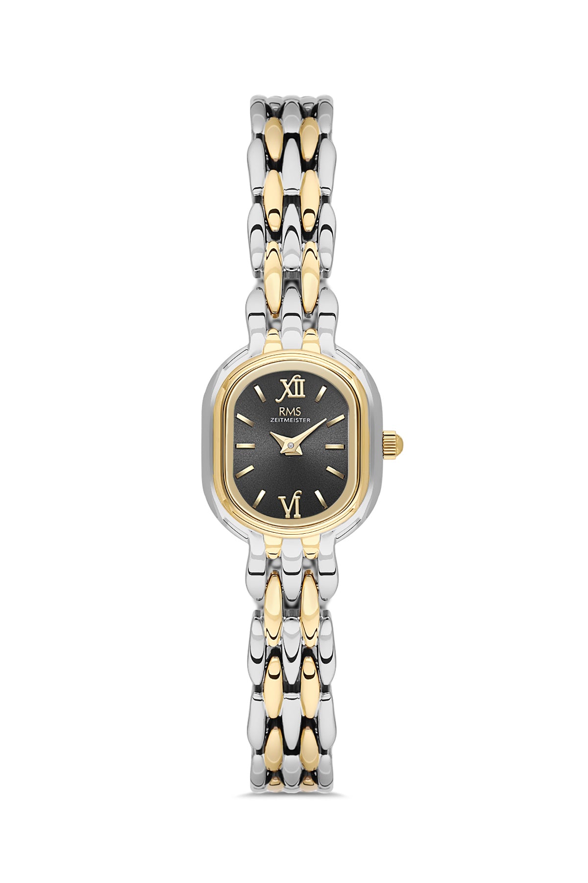 RMS Zeitmeister Black Dial Gold & Silver Plated Women's Watch - Stainless Steel Bracelet - RMS.1.AG2187.42