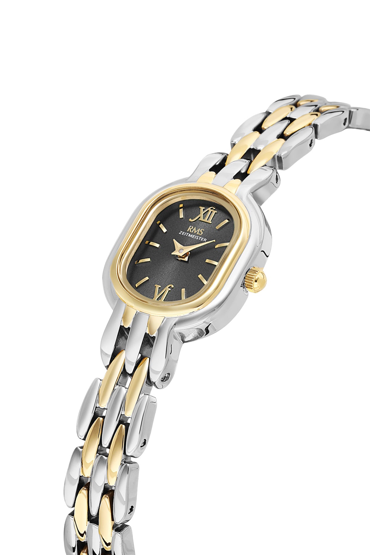 RMS Zeitmeister Black Dial Gold & Silver Plated Women's Watch - Stainless Steel Bracelet - RMS.1.AG2187.42