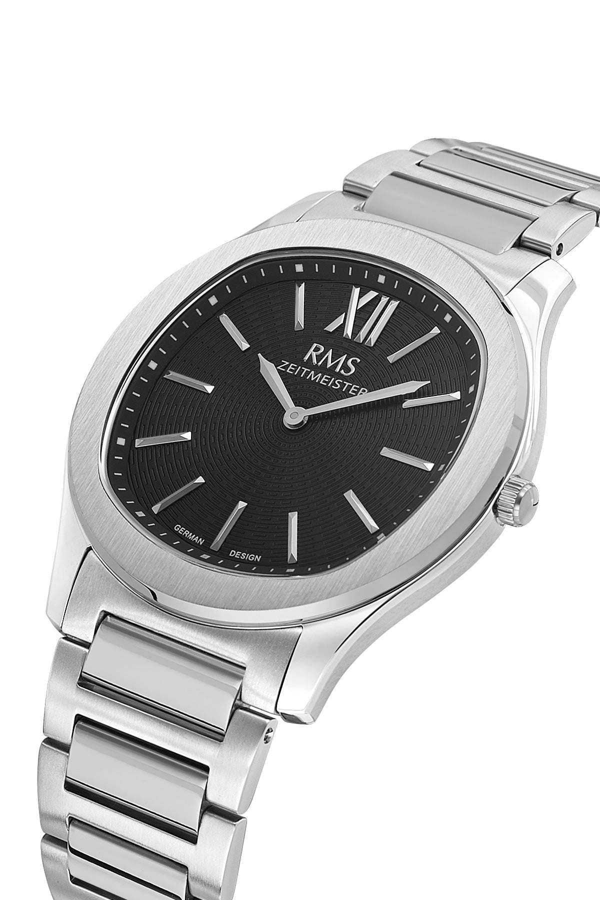 RMS Zeitmeister Black Dial Silver Plated Men's Watch - Stainless Steel Bracelet - RMS.1.AG2218.12
