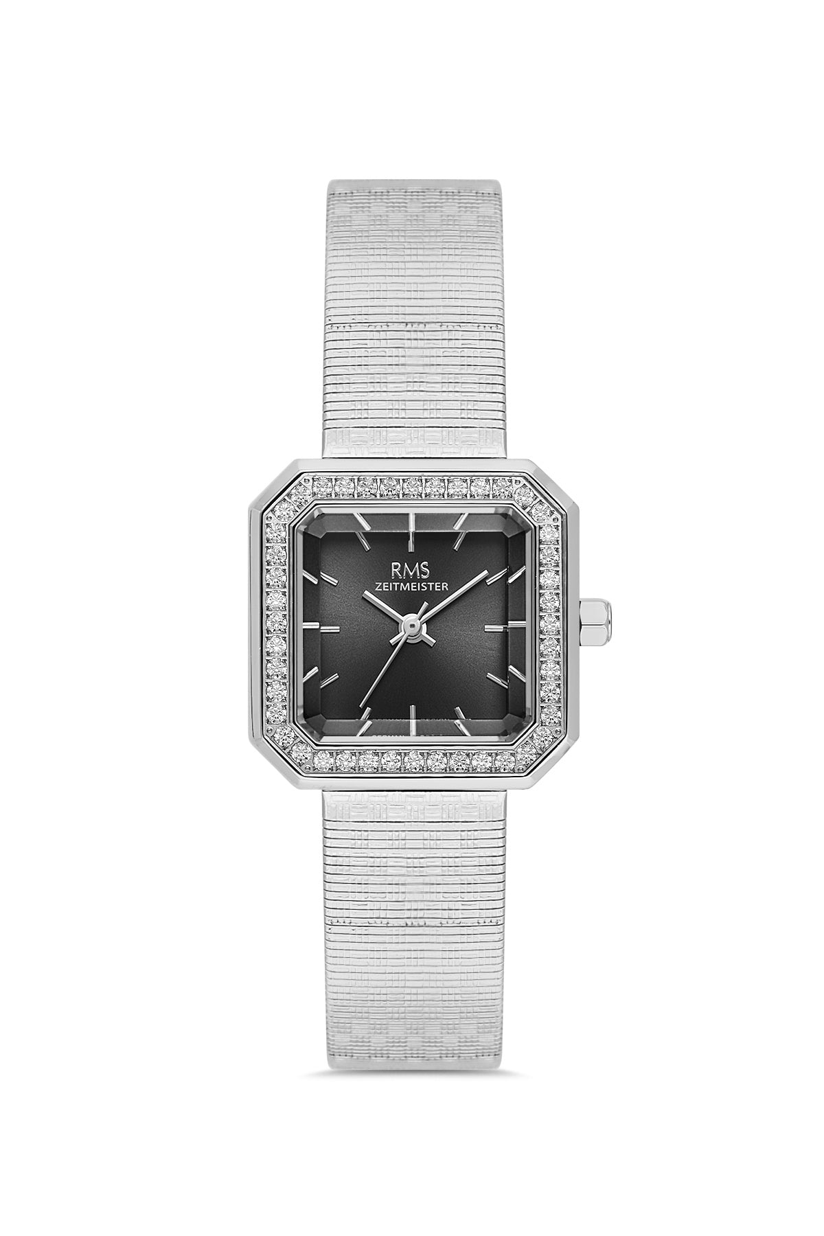 RMS Zeitmeister RMS.1.AG2190.12 women's watch with black dial, silver case and mesh bracelet