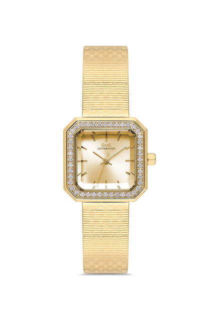 RMS Zeitmeister Gold Dial Gold Plated Women's Watch - Stainless Steel Mesh Bracelet - RMS.1.AG2190.25