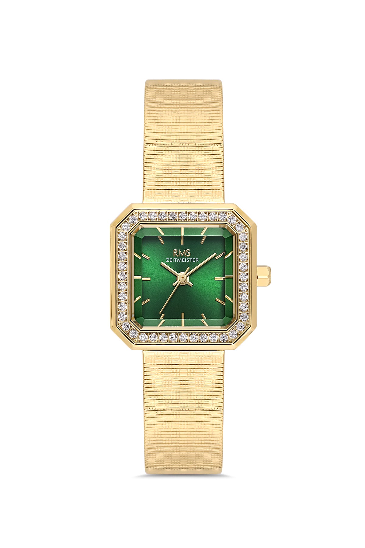 RMS Zeitmeister RMS.1.AG2190.29 women's watch with green dial, gold case and mesh bracelet