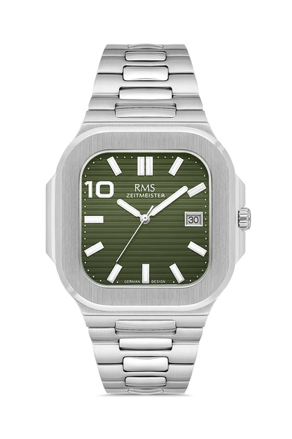 RMS Zeitmeister Green Dial Silver Plated Men's Watch - Stainless Steel Bracelet - RMS.1.AG2099.110