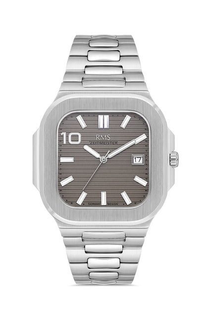 RMS Zeitmeister Grey Dial Silver Plated Men's Watch - Stainless Steel Bracelet - RMS.1.AG2099.115