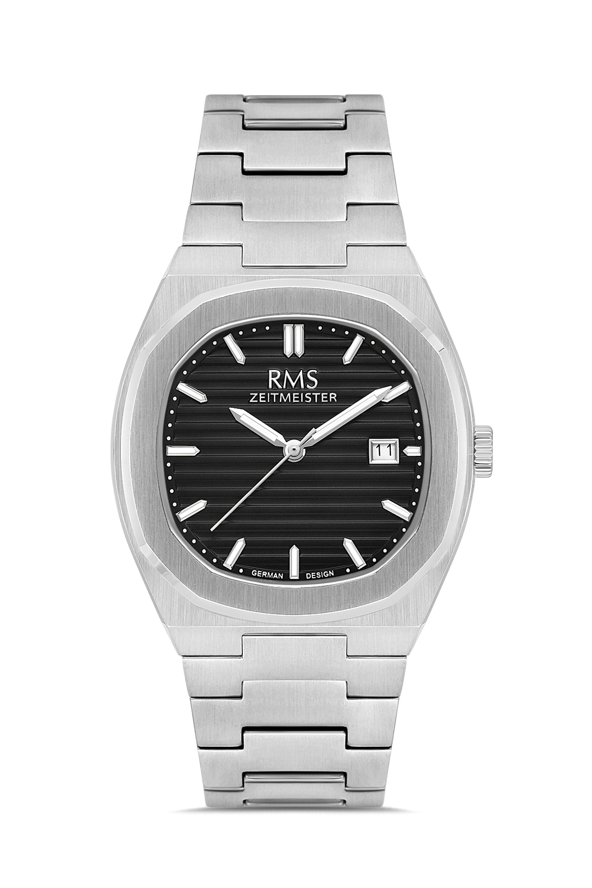 RMS Zeitmeister RMS.1.AG2172.12 men's watch with black dial, silver case and stainless steel bracelet