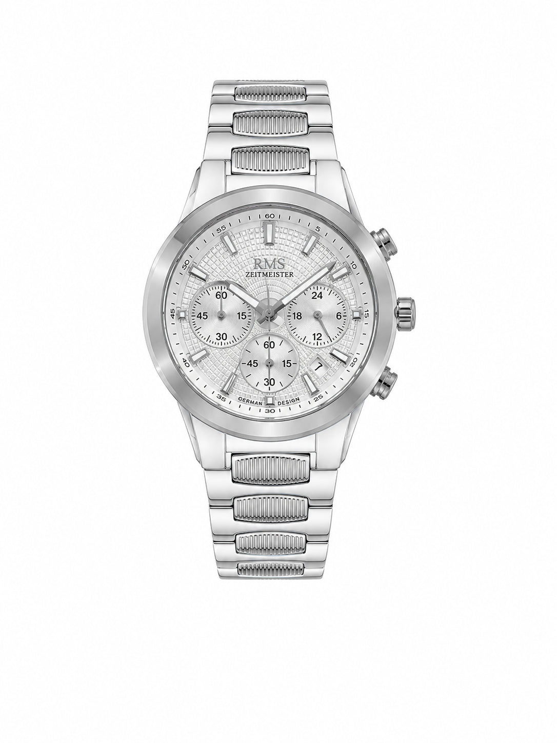 RMS Zeitmeister RMS.1.AG2150.10 men's watch with silver dial, silver case and stainless steel bracelet