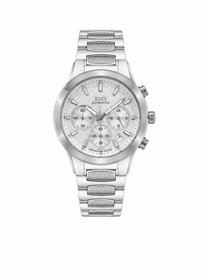 RMS Zeitmeister Silver Dial Silver Plated Men's Watch - Stainless Steel Bracelet - RMS.1.AG2150.10
