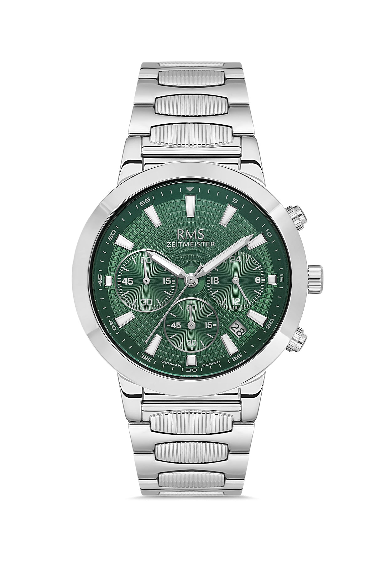 RMS Zeitmeister RMS.1.AG2150.19 men's watch with green dial, silver case and stainless steel bracelet
