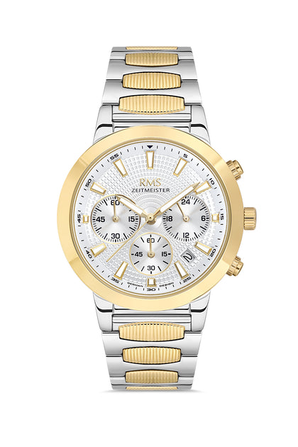 RMS Zeitmeister Silver Dial Two-Tone Plated Men's Watch - Stainless Steel Bracelet - RMS.1.AG2150.40