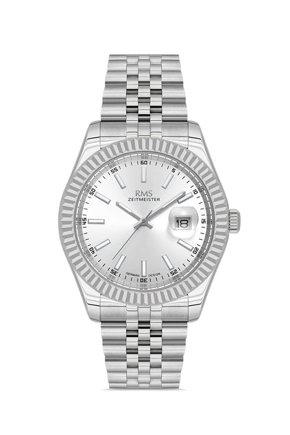 RMS Zeitmeister Silver Dial Silver Plated Men's Watch - Stainless Steel Bracelet - RMS.1.AG2147.10