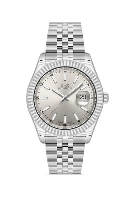 RMS Zeitmeister Grey Dial Silver Plated Men's Watch - Stainless Steel Bracelet - RMS.1.AG2147.115