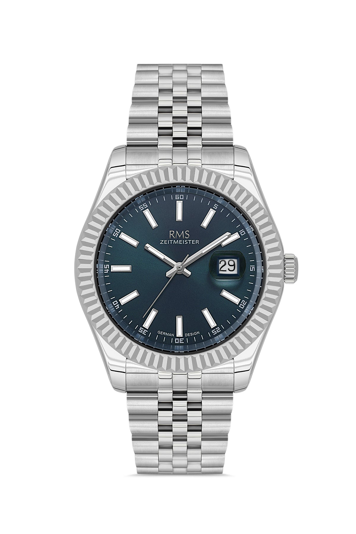 RMS Zeitmeister RMS.1.AG2147.13 men's watch with blue dial, silver case and stainless steel bracelet