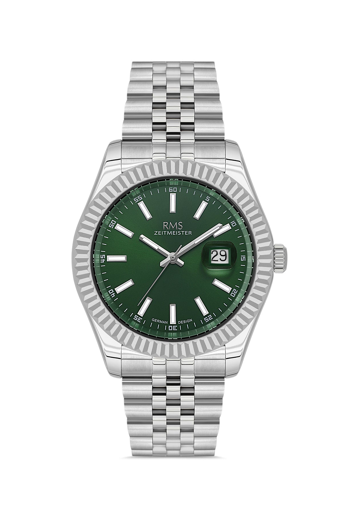 RMS Zeitmeister RMS.1.AG2147.19 men's watch with green dial, silver case and stainless steel bracelet
