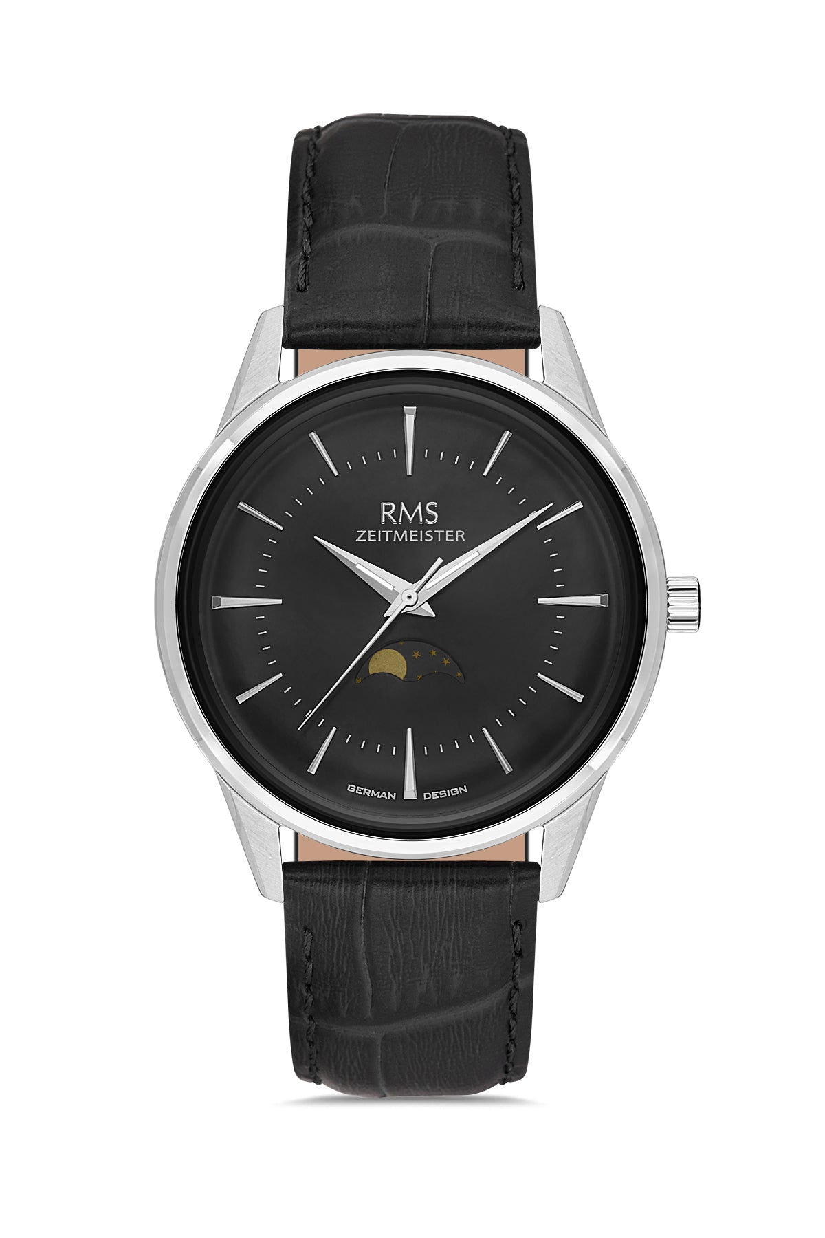 RMS Men's Black Dial Silver Calendar Leather Watch - RMS.1.AG2194.92