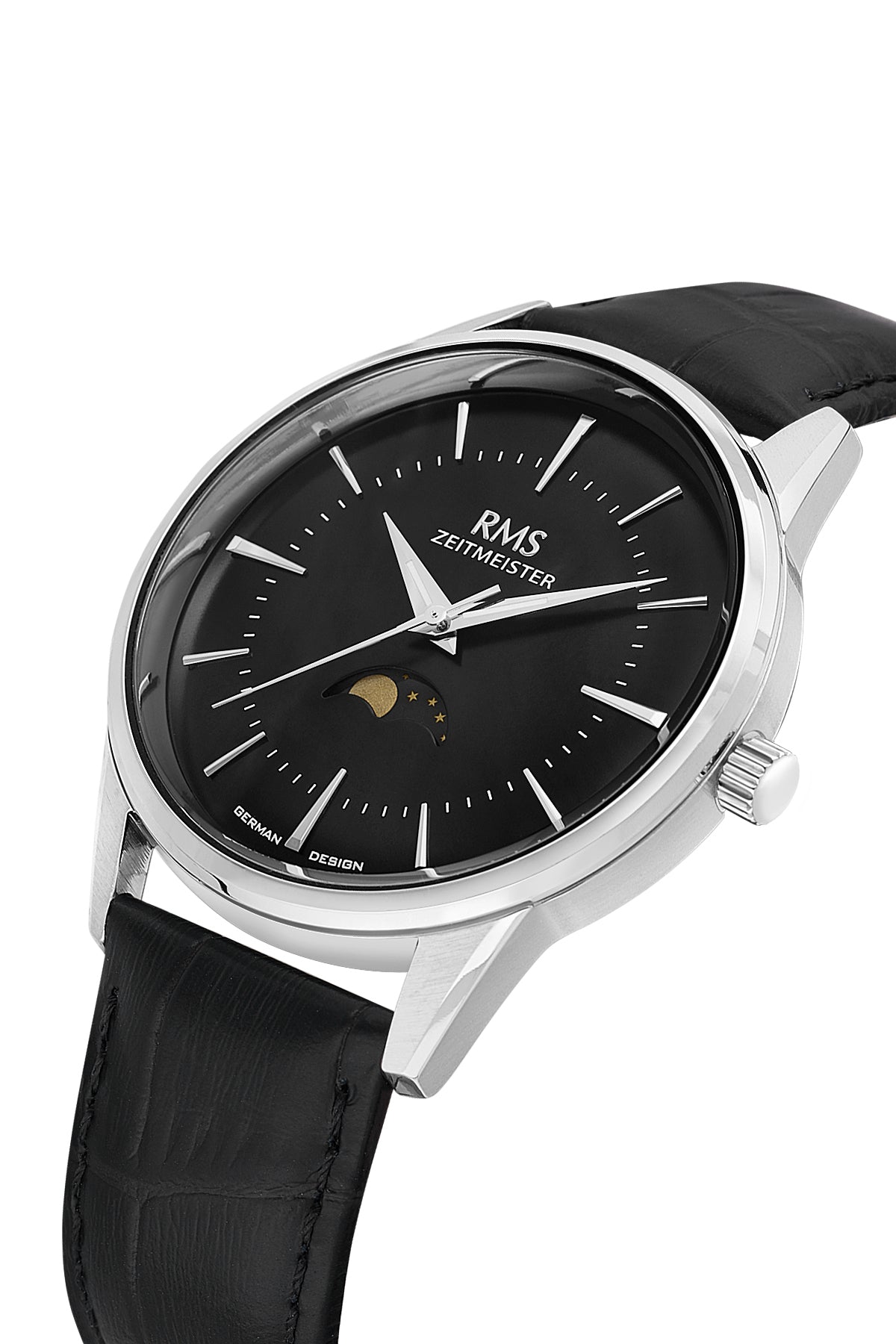 RMS Men's Black Dial Silver Calendar Leather Watch - RMS.1.AG2194.92