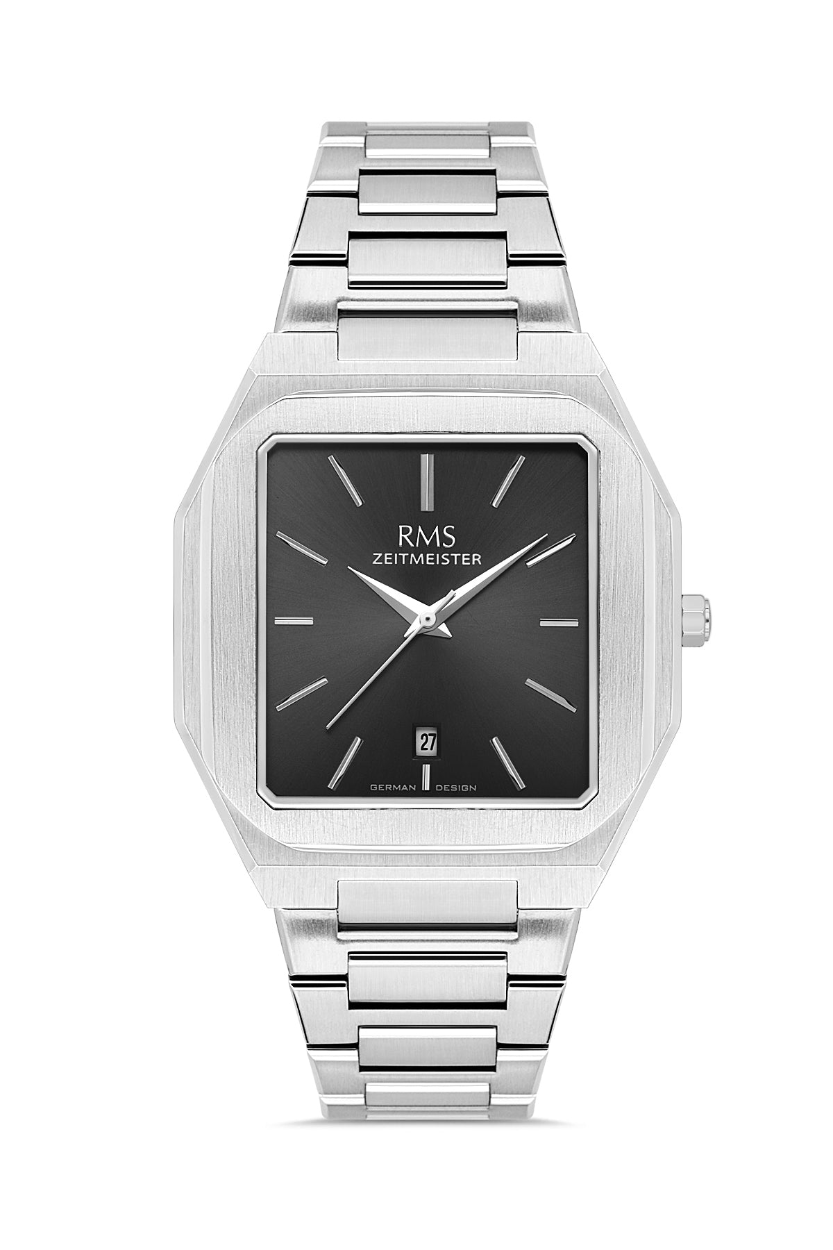 RMS Zeitmeister RMS.1.AG2181.12 men's watch with black dial, silver case and stainless steel bracelet