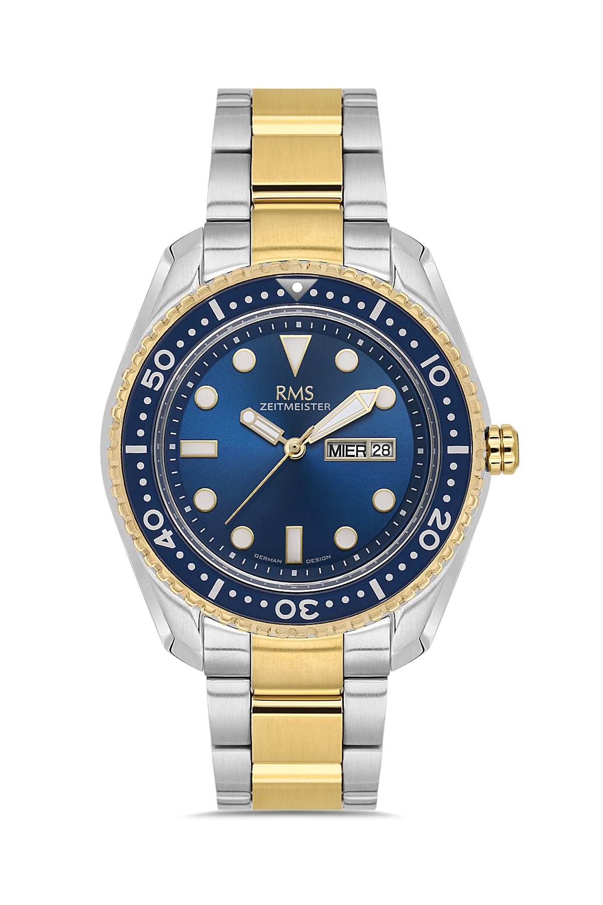 RMS Zeitmeister RMS.1.AG2133.43 men's watch with blue dial, two-tone case and stainless steel bracelet