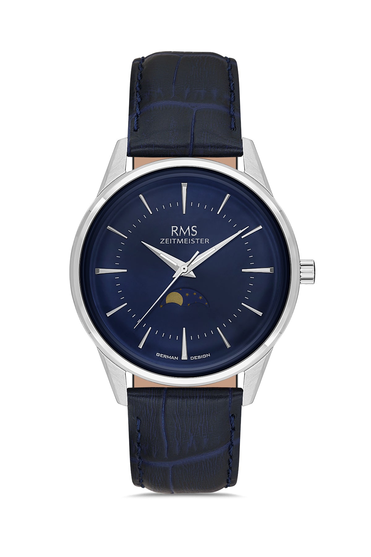 RMS Men's Blue Dial Silver Calendar Leather Watch - RMS.1.AG2194.103