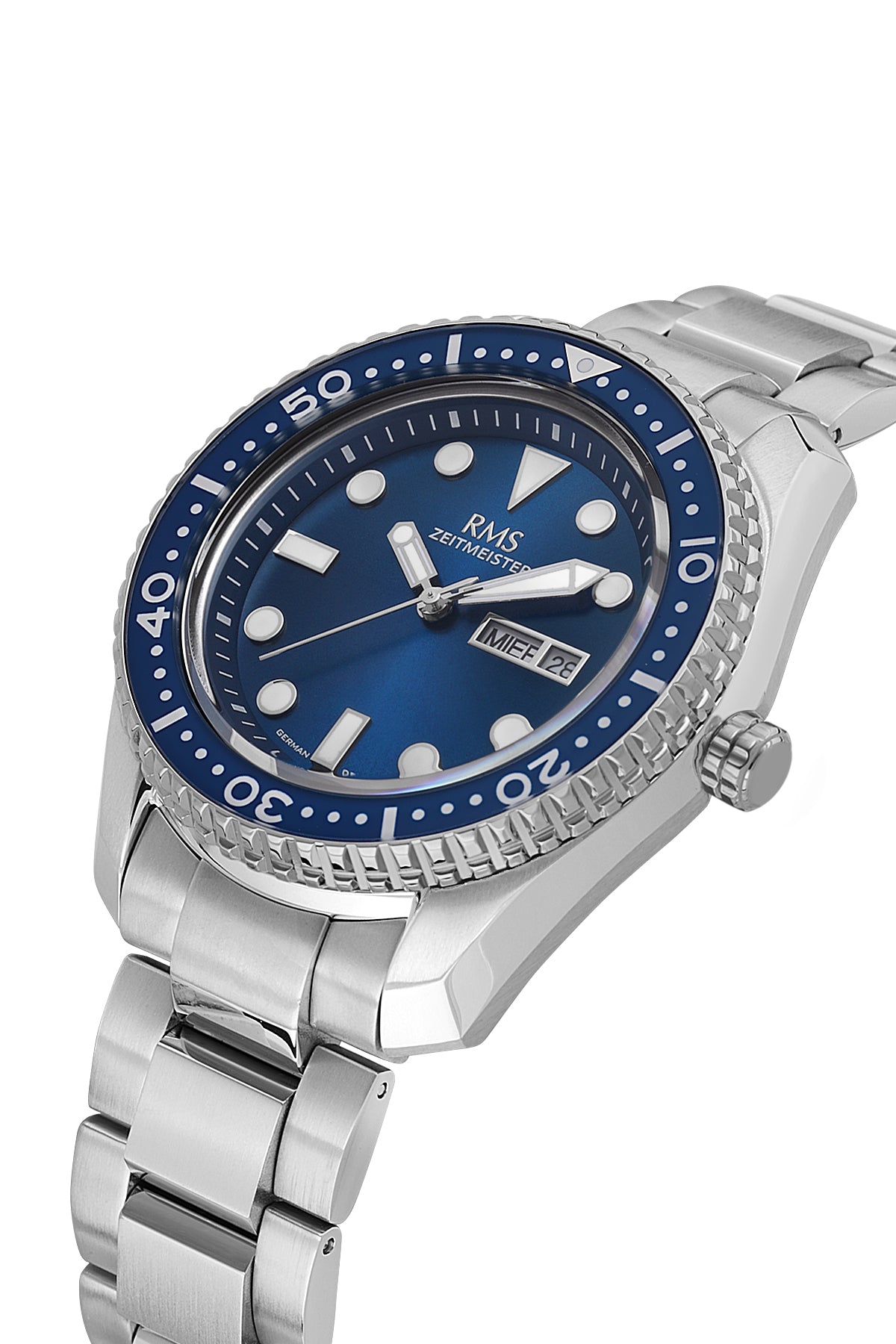RMS Zeitmeister Blue Dial Silver Plated Men's Watch - Stainless Steel Bracelet - RMS.1.AG2133.13