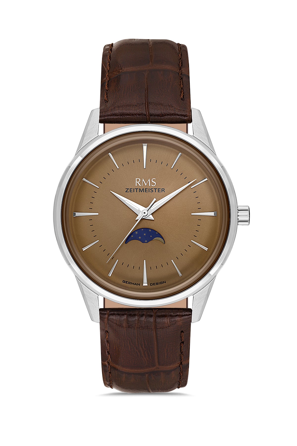 RMS Men's Brown Dial Silver Calendar Leather Watch - RMS.1.AG2194.117