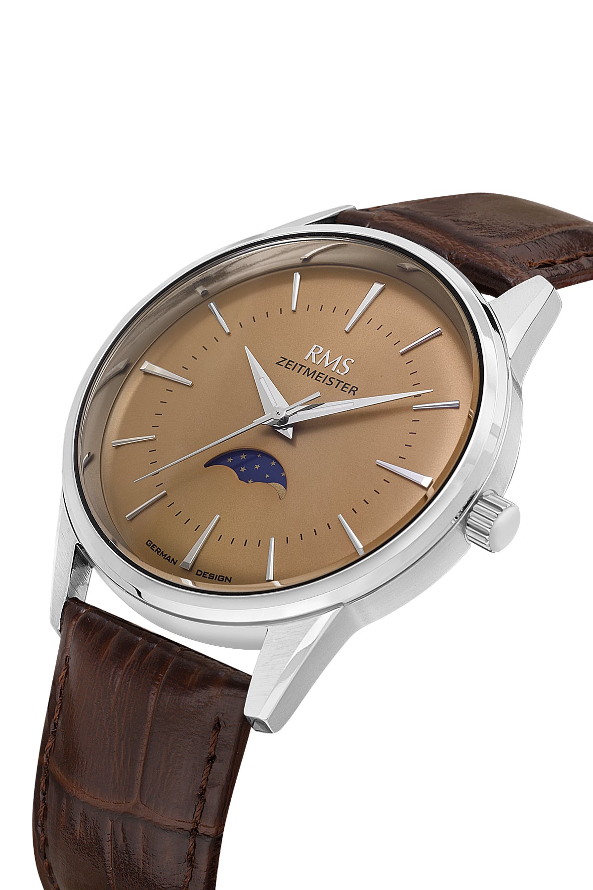 RMS Men's Brown Dial Silver Calendar Leather Watch - RMS.1.AG2194.117