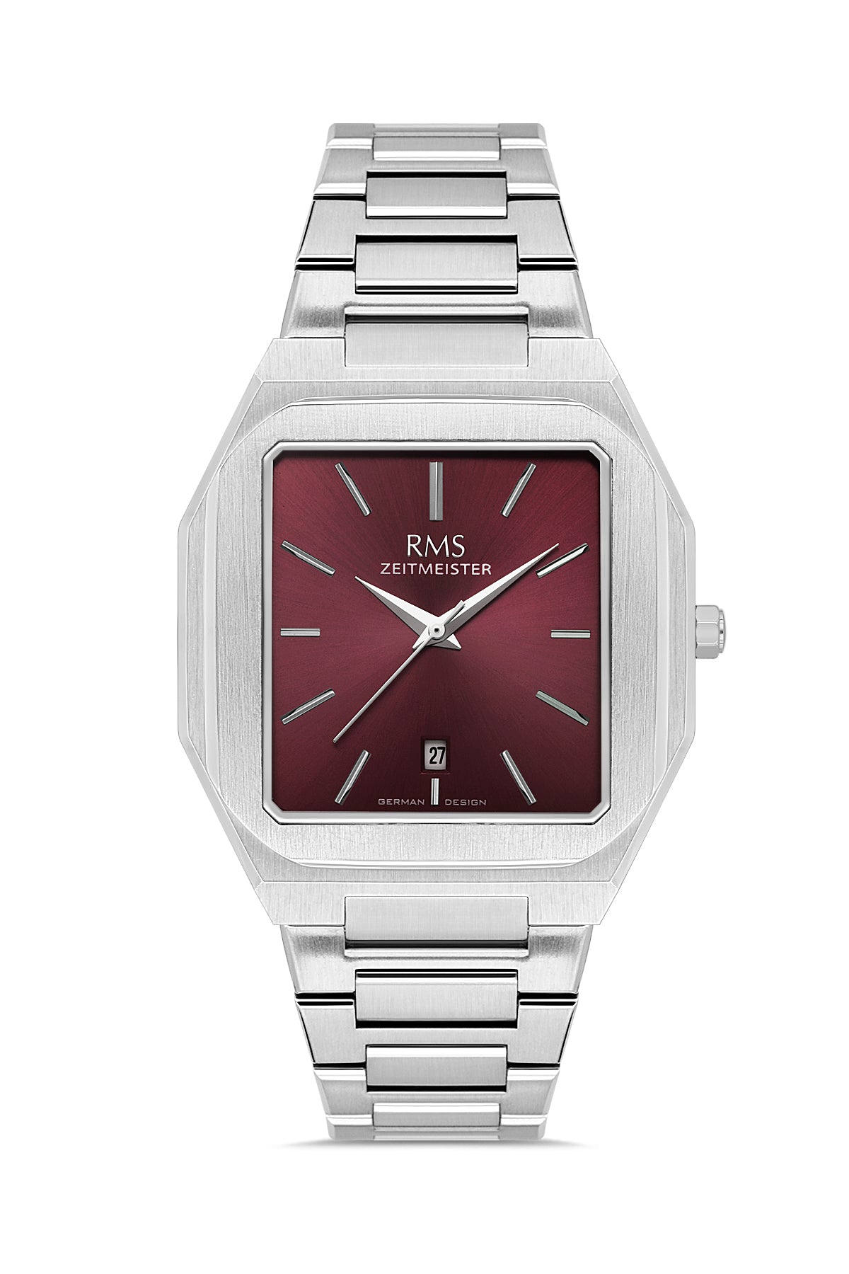 RMS Zeitmeister RMS.1.AG2181.113 men's watch with burgundy dial, silver case and stainless steel bracelet