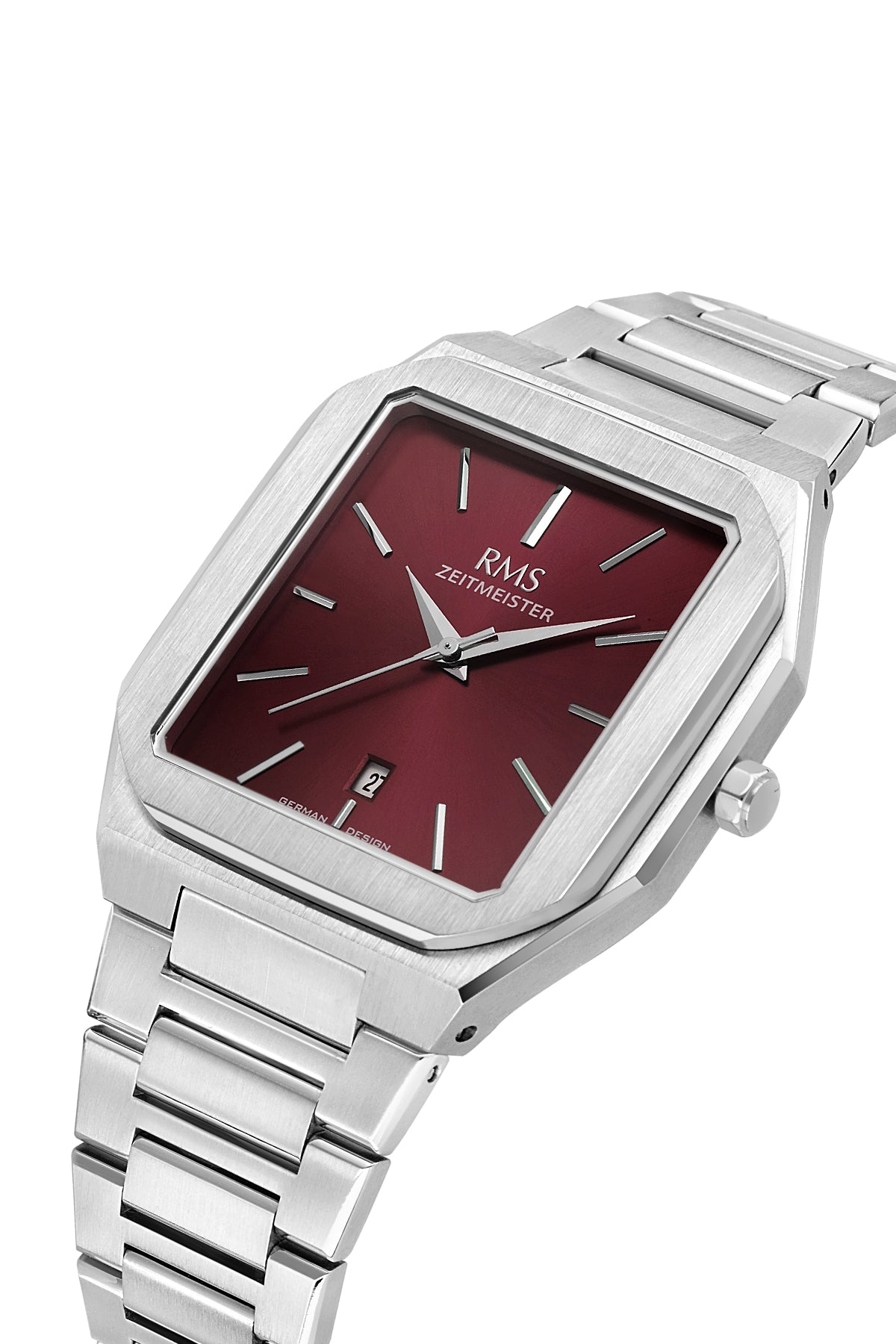 RMS Zeitmeister RMS.1.AG2181.113 men's watch with burgundy dial, silver case and stainless steel bracelet – view 3