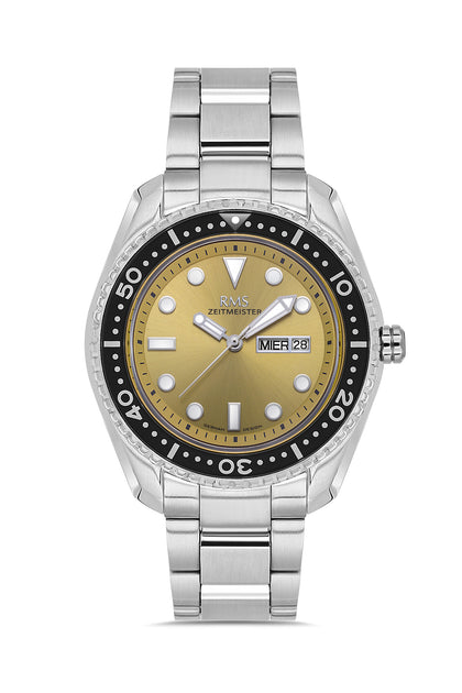 RMS Zeitmeister Gold Dial Silver Plated Men's Watch - Stainless Steel Bracelet - RMS.1.AG2133.17