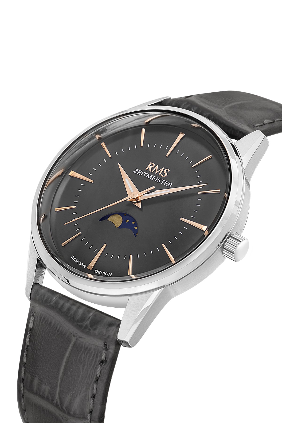 RMS Men's Gray Dial Silver Calendar Leather Watch - RMS.1.AG2194.2215