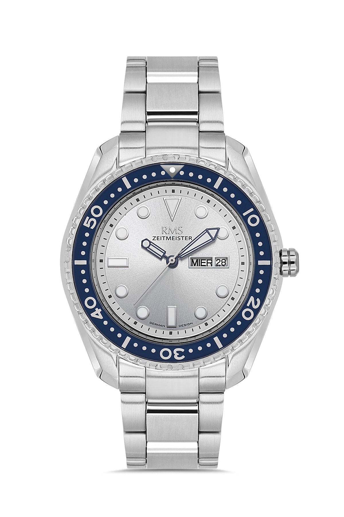 RMS Zeitmeister RMS.1.AG2133.1015 men's watch with gray dial, silver case and stainless steel bracelet