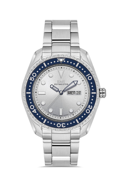 RMS Zeitmeister Grey Dial Silver Plated Men's Watch - Stainless Steel Bracelet - RMS.1.AG2133.1015
